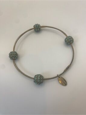 Vintage Seasonal Whispers Piano Wire Bangle Bracelet Blue Swarovski Pave Ball